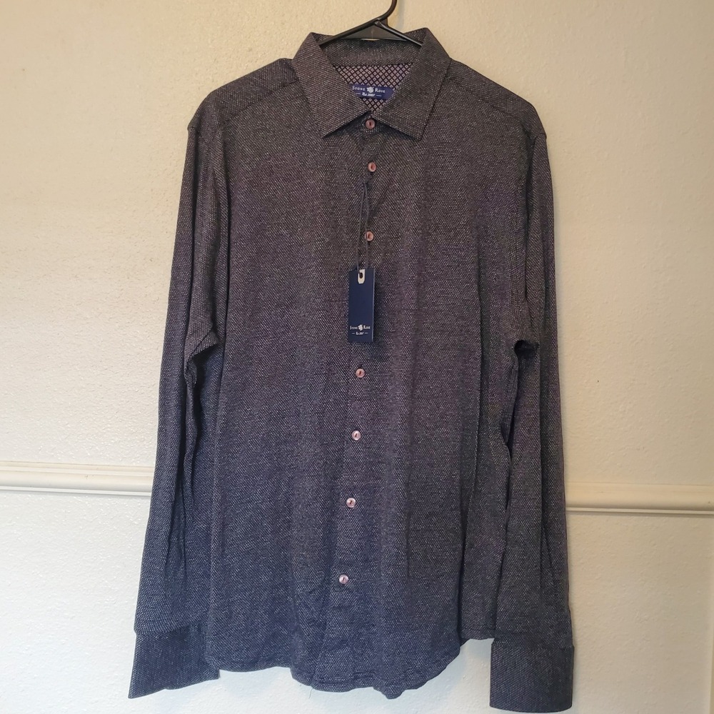 Stone Rose Florence 8226 Black Textured Knit Long Sleeve Button Up Shirt Mens XL